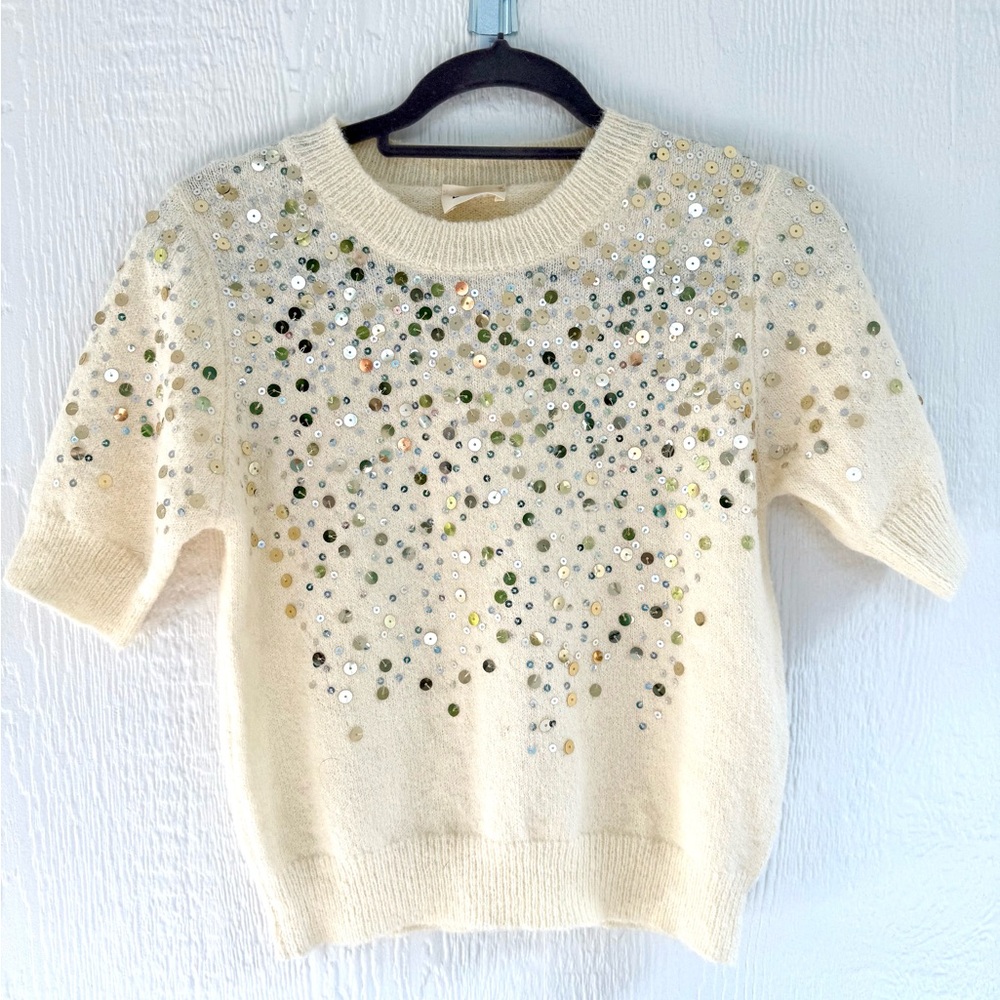 NWOT Sequin Embellished Cream Sweater